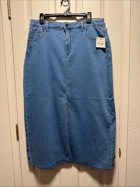 Light Blue Denim Long Skirt Front Slit style Size 33